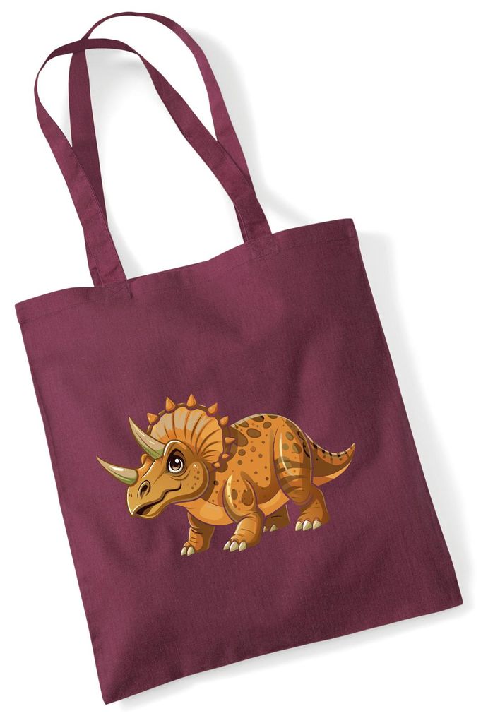 Huuraa Jutebeutel Triceratops Dinosaurier 10 Liter Burgundy Baumwolle Tasche Geschenkidee