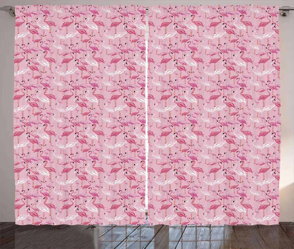 Rideau Rustique Grande Largeur 280x225 cm Animaux Tons Rosés et Blanc