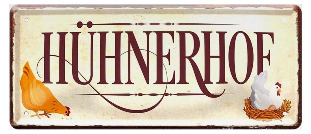 Blechschild Hühnerhof - Metallschild für Hühnerzüchter und Hühner-Fans - Retro Deko Schild für Hühnerstall und Garten - Geschenk für Geflü...