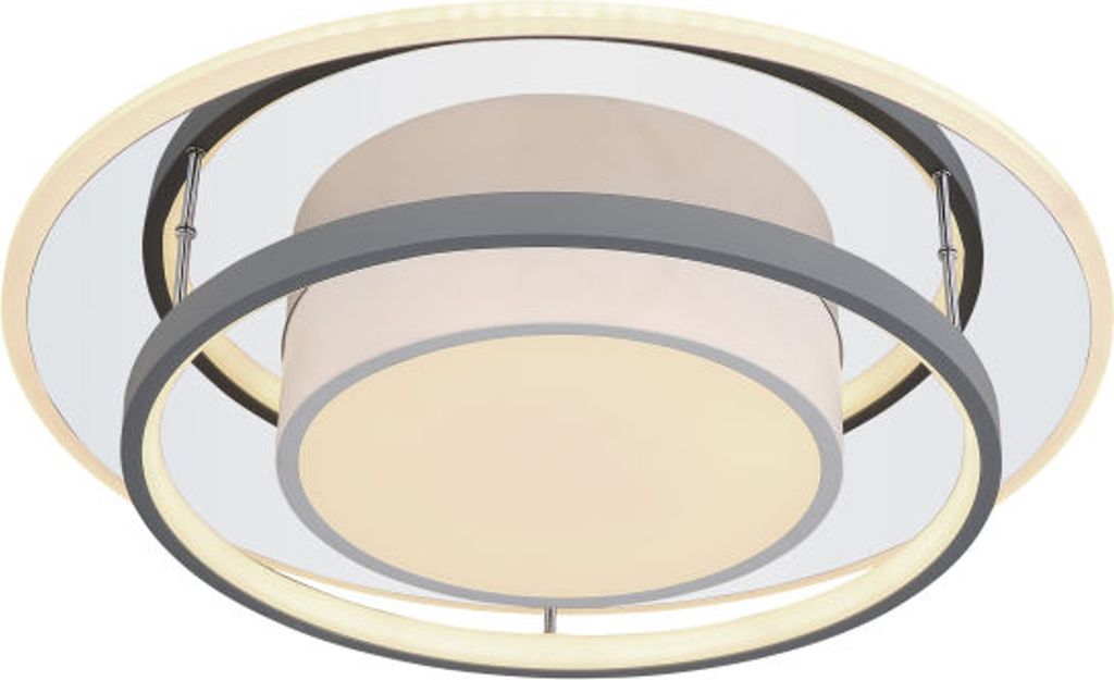 Globo Lighting Deckenleuchte Metall weiß, Chrom verspiegelt, Acryl opal, Kunststoff grau, dimmbar, mehrere Stufen über Wandschalter, Farben fixie...
