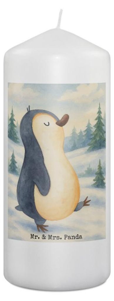 Mr. & Mrs. Panda Kerze Pinguin marschieren Design 19 x 8 cm - Weiß - Geschenk, Pinguine, Stolz, Stumpenkerze, Wachskerze, Bruder, Familie, Erinner...