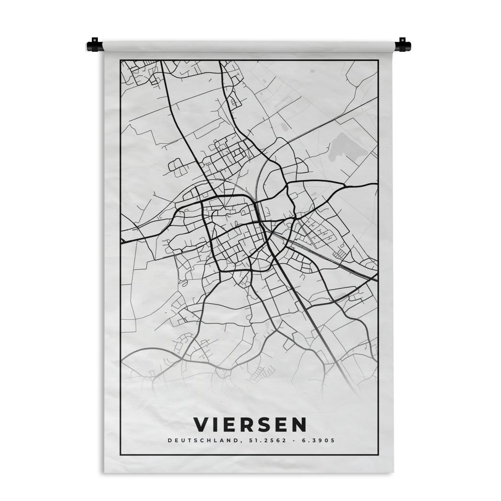 MuchoWow Wandteppich Wandbehang Stadtplan - Viersen - Karte 120x180 cm Tapisserie Dekoration Wandtuch - Schlafzimmer - Dekorationen für das Haus