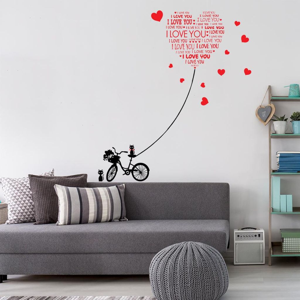 Ich liebe dich Wandtattoos mit Katzen und Fahrrad