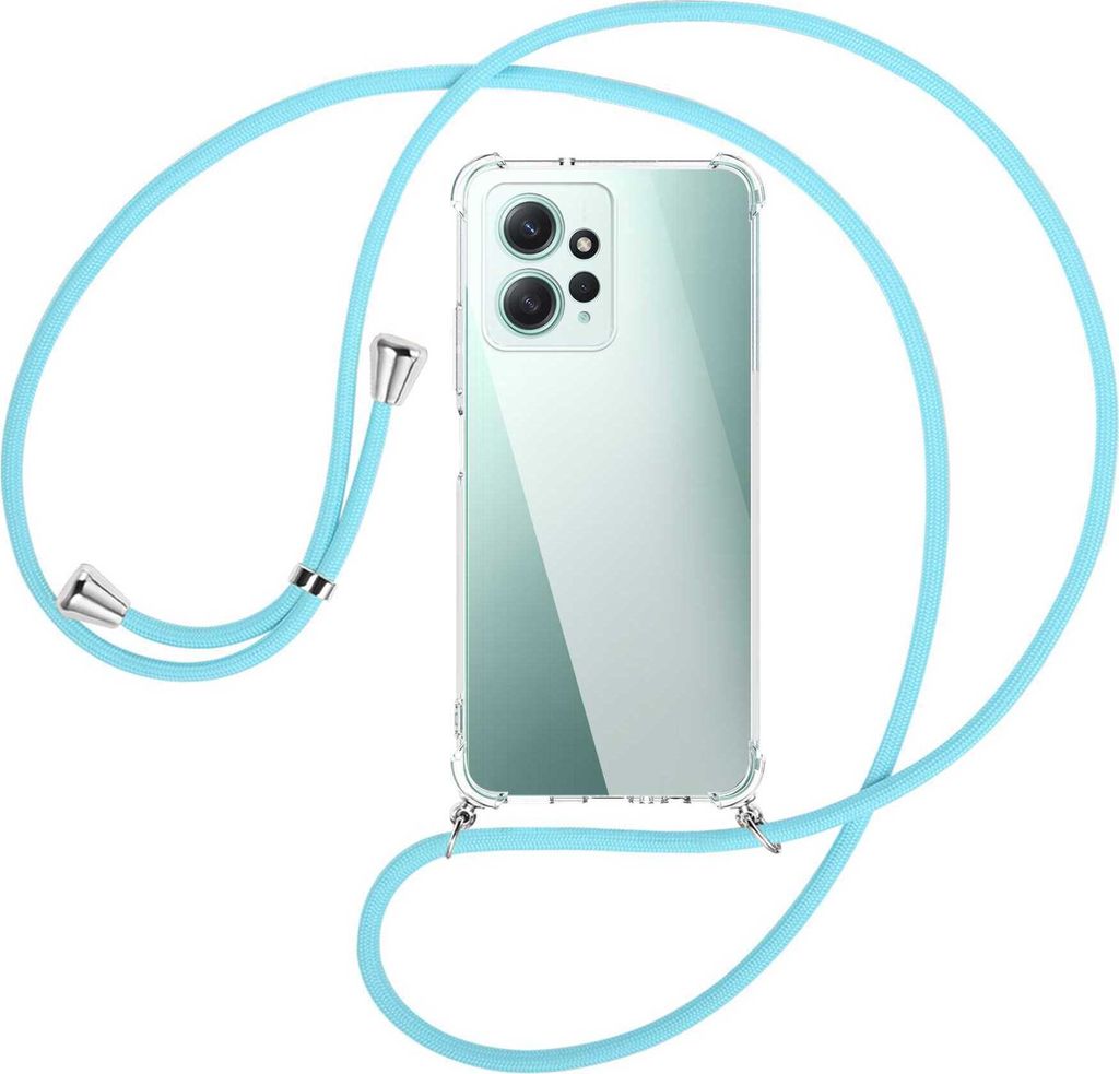 Handykette Backcover-Schutzhülle mit Band (Metall silberfarben) für Xiaomi Redmi Note 12 4G (6.67'') - himmelblau