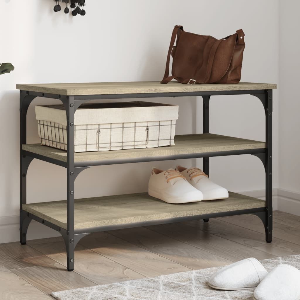 Schuhbank mit Sitzfläche - Schuhregal Schuhschrank Sonoma-Eiche 70x38,5x49 cm Holzwerkstoff 839039