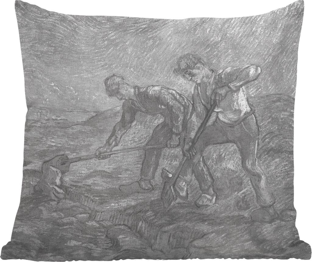 MuchoWow Zierkissen Sofakissen Wohnzimmer Dekokissen 40x40 cm Die Bagger - Vincent van Gogh - Schwarz und weiß - Foto Kissen - Schlafzimmer Deko...