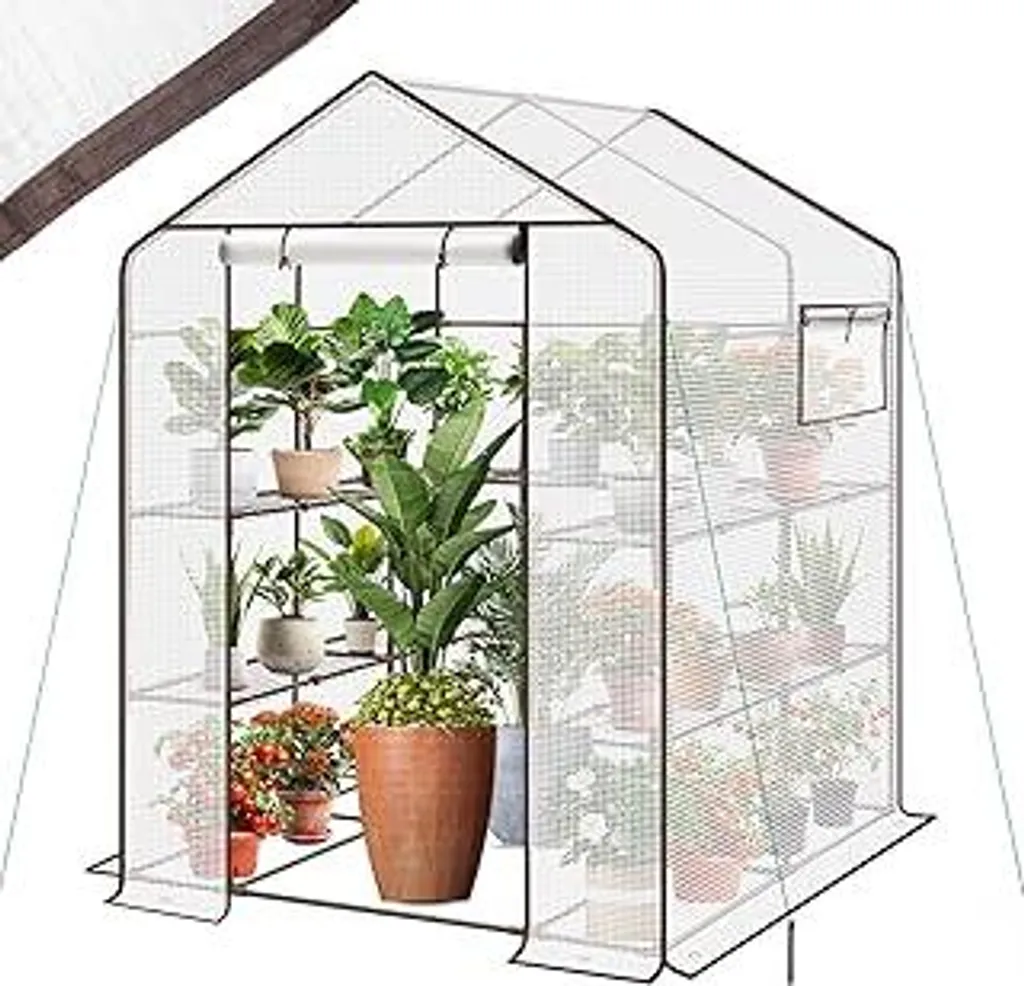 Serra Sekey 200x145x145 cm, serra in plastica stabile, serra da balcone con 10 ripiani per una crescita ottimale delle piante, bianca, XXL