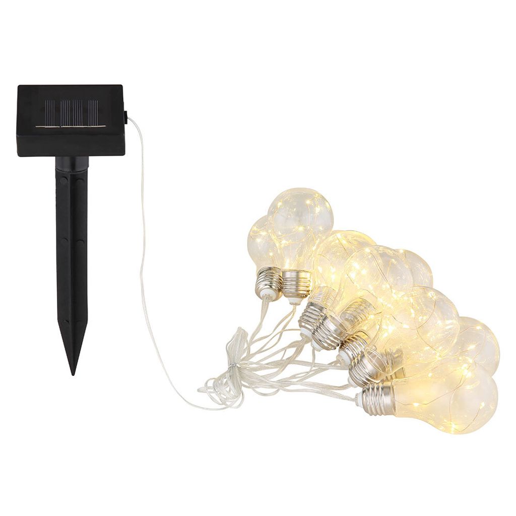 LED Solar Lichterkette, 20x Glühbirne, Erdspieß, L 380 cm