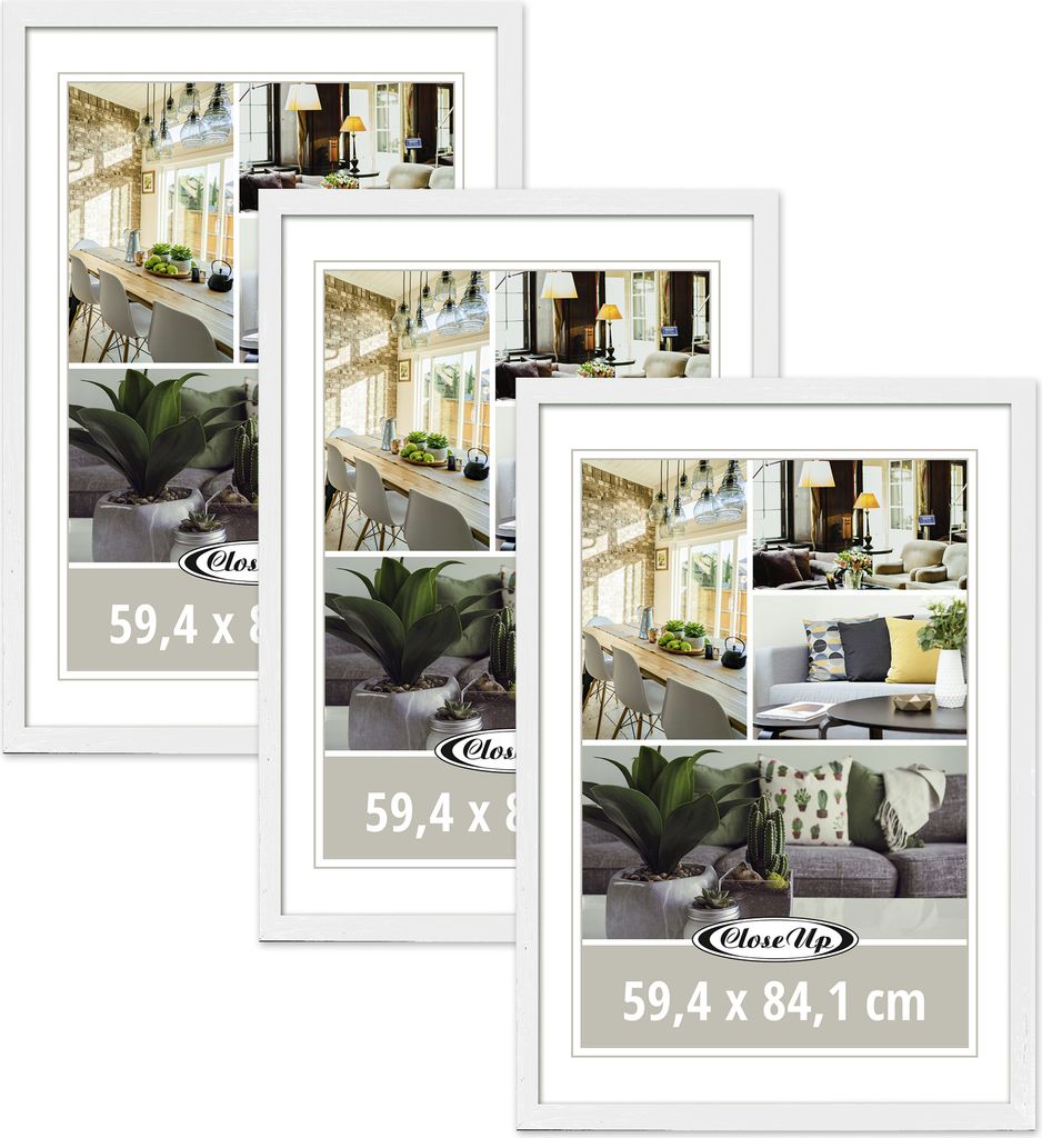 Posterrahmen 59,4 x 84,1 cm DIN A1 Holzdekor weiß 3er Set