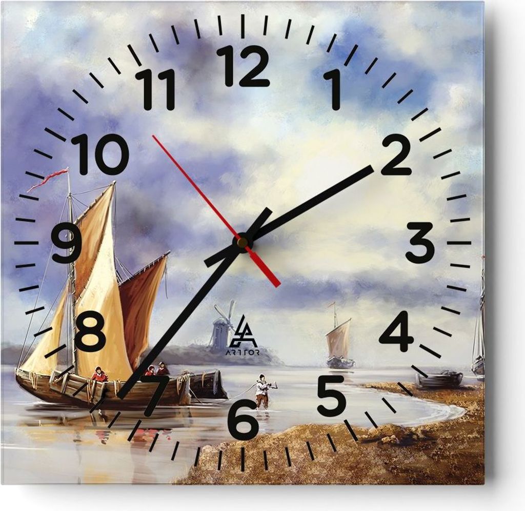 Wanduhr - Quadrat - Glasuhr - Fischer Schiff Fan - 40x40cm - Schleichendes Uhrwerk - Lautlos - zum Aufhängen bereit - Dekoration Modern - Wanddeko...