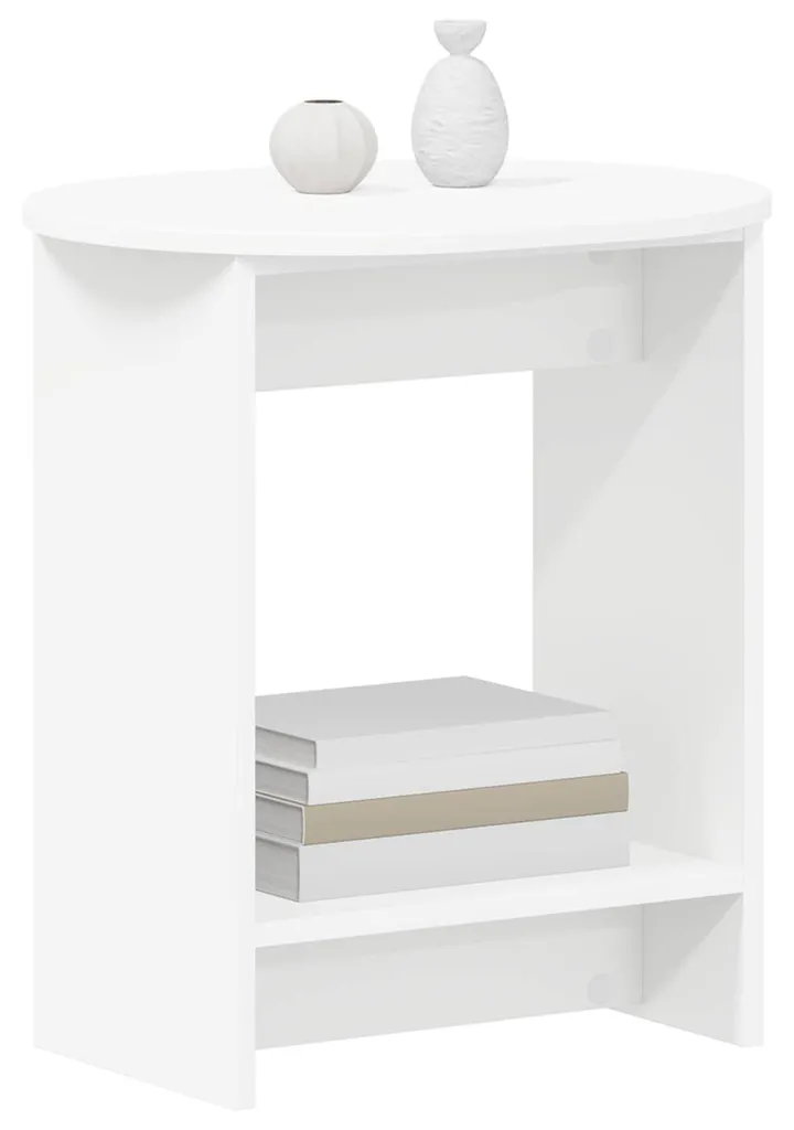 Table d'appoint blanche robuste en aggloméré compact avec étagère basse