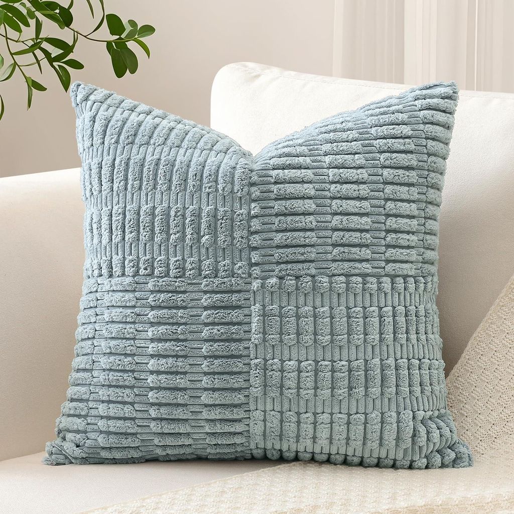 1 Kissenbezug aus Cord, Kreuzstreifenmuster, Sofakissen aus Cord, Dekokissen, Patchwork-Design, Boho-Kissenbezug, Dekokissenbezug für das Wohnzimm...