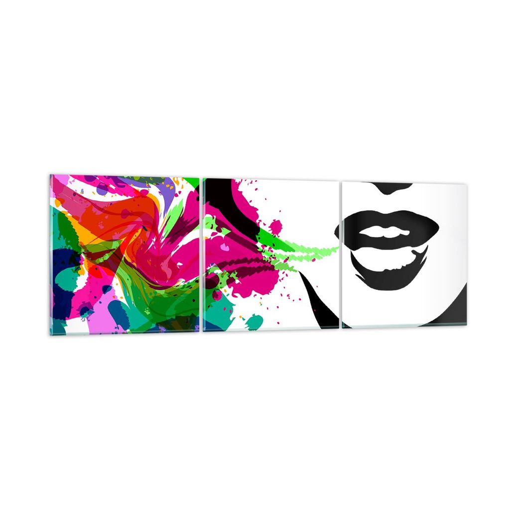 Bilder auf glas - Frau Gesicht Lippen Make-up - 120x40cm - Glasbilder - Wandbilder - Kunstdruck - zum Aufhängen bereit - Wanddekoration aus Glas -...