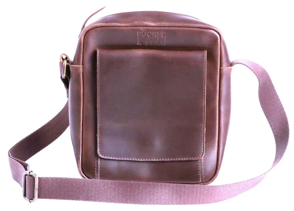 Sac Collector Reporter Bag bicolore en cuir véritable brun et bleu