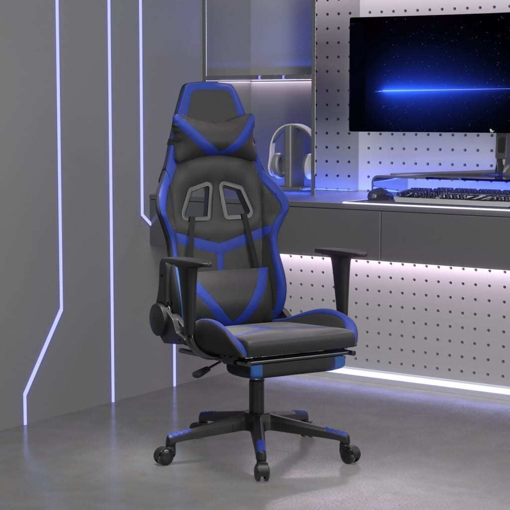 "im Angebot" Gaming-Stuhl mit Fußstütze Schwarz und Blau Kunstleder - Bürostühle CC7123