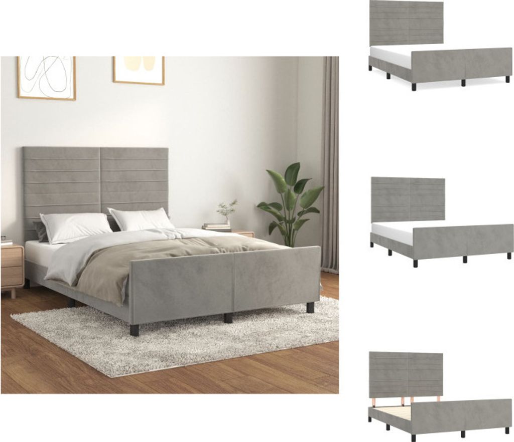 vidaXL Bettgestell mit Kopfteil Hellgrau 140x200 cm Samt - Betten & Bettgestelle