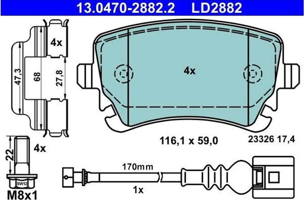 Plaquettes ATE Ceramic 13.0470-2882.2 : Freinage Propre et Durable