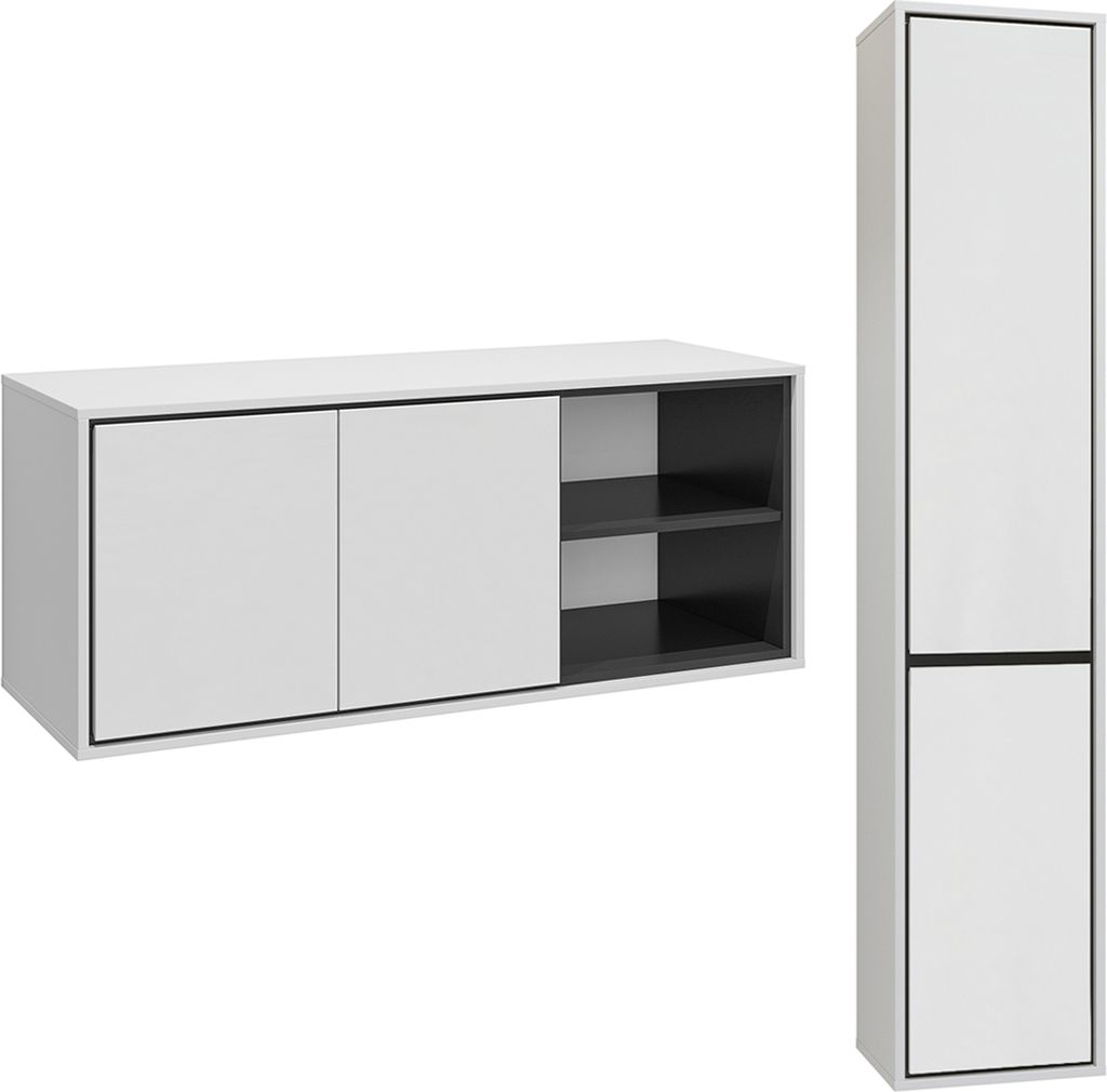 Doppelwaschtisch und Hängesäule 120cm Sophéa, Weiß