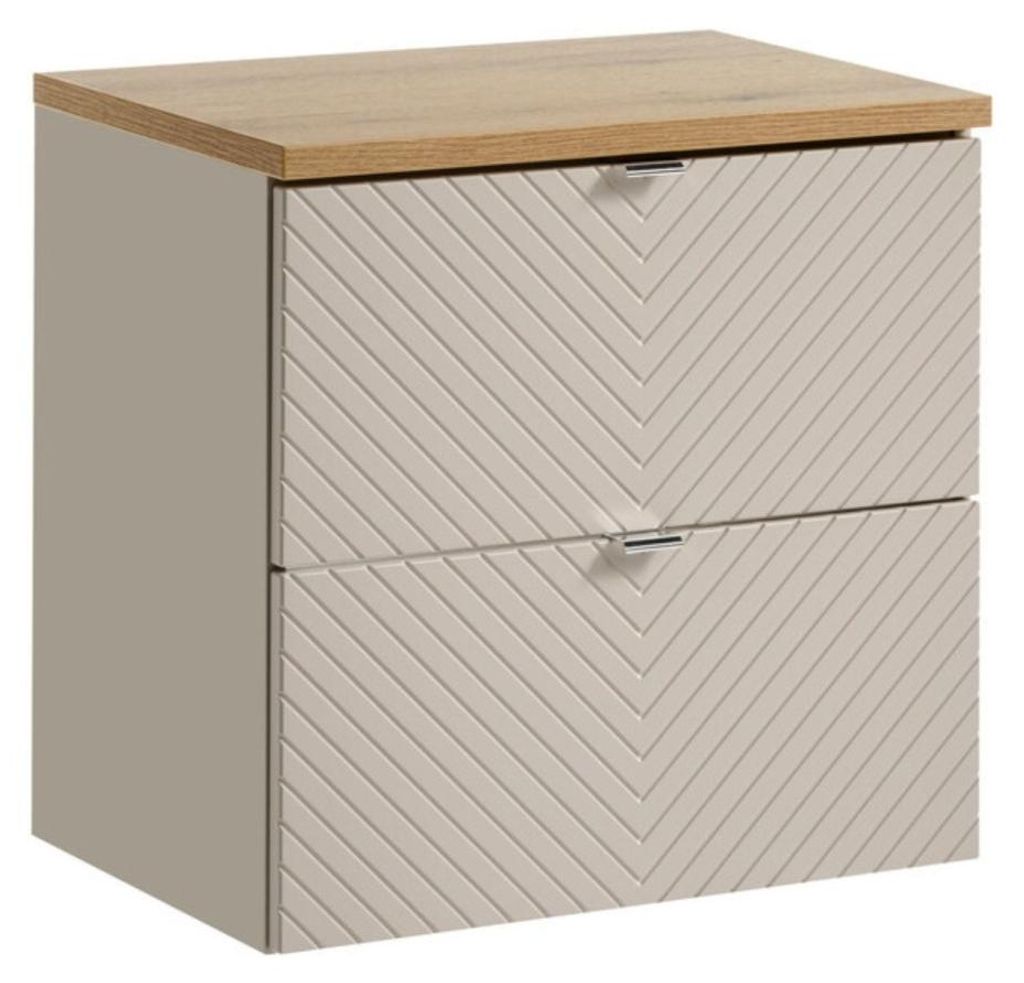 Badezimmer-Set AOKI: Waschtischunterschrank mit Schubladen 60cm + Waschtischplatte in Holzoptik