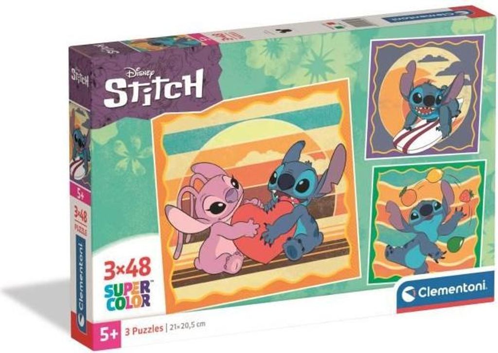 Puzzle, Clementoni 3x48 Teile, Stitch, 21 x 20,5 cm, ab 3 Jahren