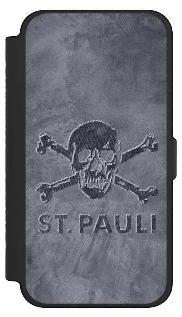 NIVOCASE Klapphülle für Apple iPhone 12 Pro Max Handyhülle aus Kunst Leder NIVOflip schwarz Beton FC St. Pauli Logo