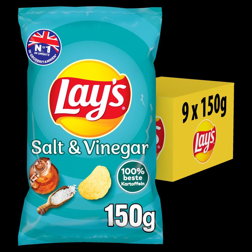 A bag of Lay's Salt & Vinegar chips and a box of the same chips.
