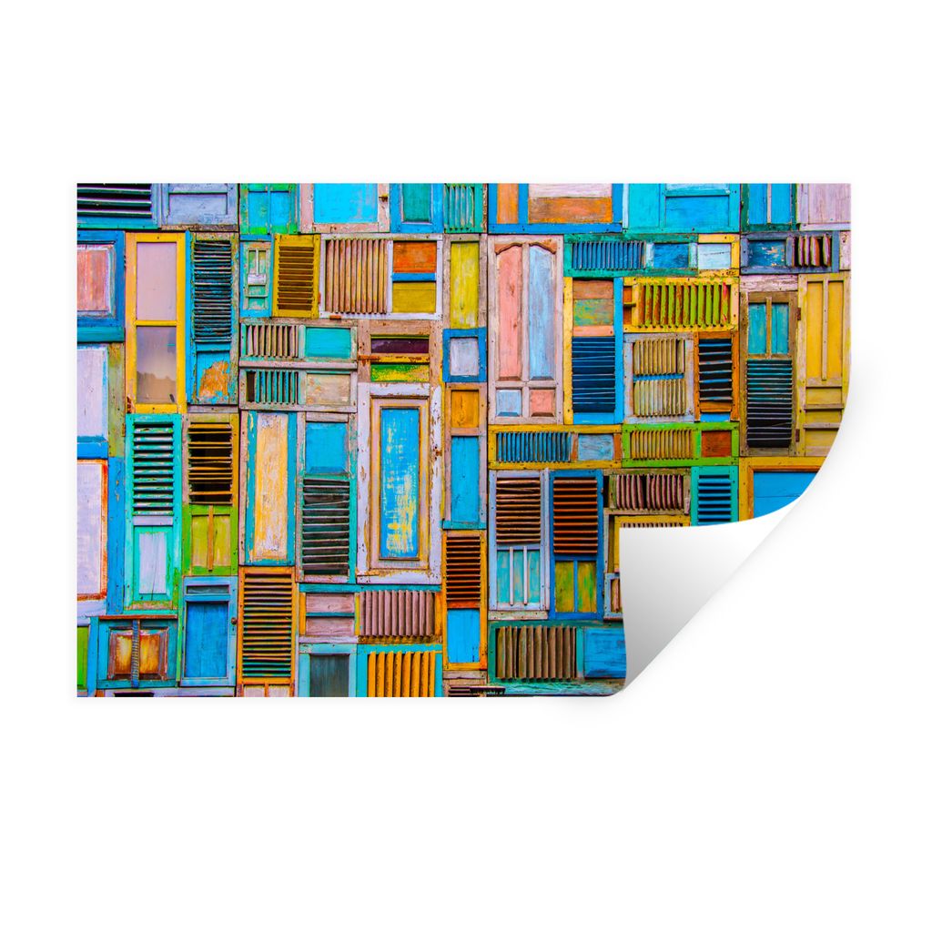MuchoWow Wandtattoo Wandsticker Wandaufkleber Türen - Blau - Abstrakt - Architektur - Neon 90x60 cm Selbstklebend und Repositionierbar - Aufkleber