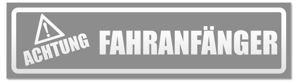 Kiwistar - Autoaufkleber - Grau - 60 x 16 cm - Achtung Fahranfänger invertiert - Hinweis Aufkleber Sticker für Auto, Kfz, Fahrrad, PKW, LKW