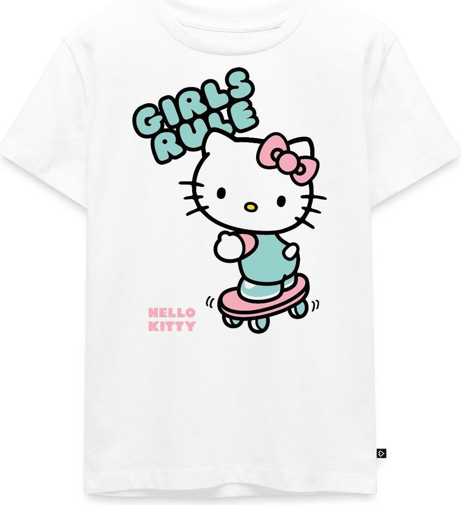 Spreadshirt Hello Kitty Auf Skateboard Girls Rule Kinder Premium T-Shirt, 98/104 (2 Jahre), Weiß