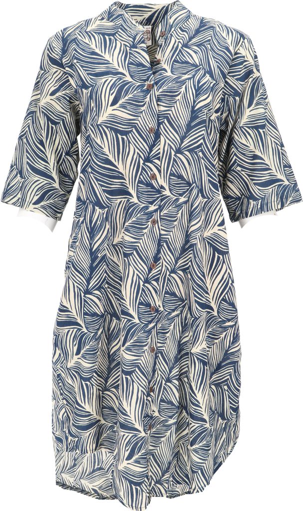 Boho Hemdkleid, Lange Tunika - Blau/beige, Damen, Baumwolle, Größe: M
