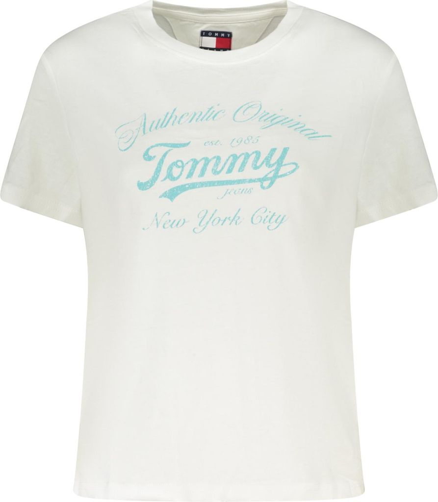 Damen Weißes Kurzarm-T-Shirt mit Logoaufdruck und recycelter Viskose
