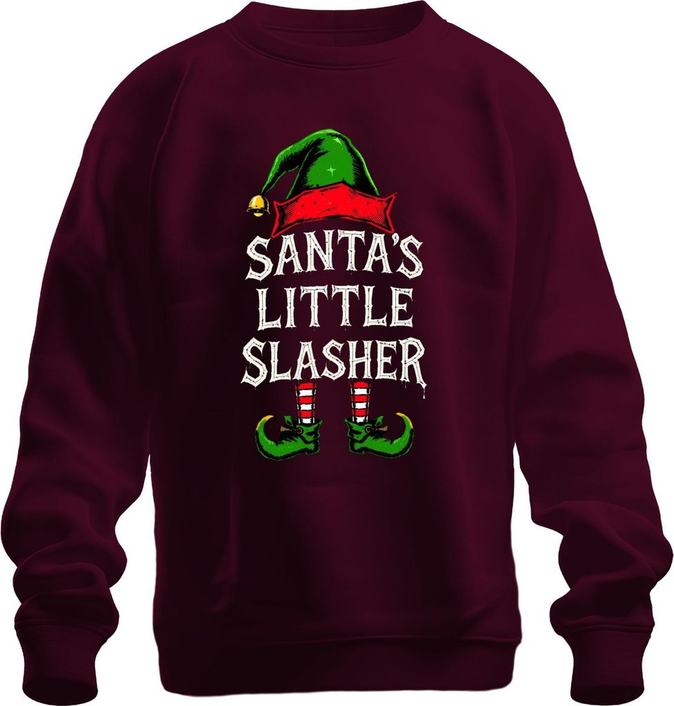 Santa's Little Slasher Weihnachten Elf Horror Gruselig Geschenk Uni Sweatshirt Pullover, Burgundy, XL
