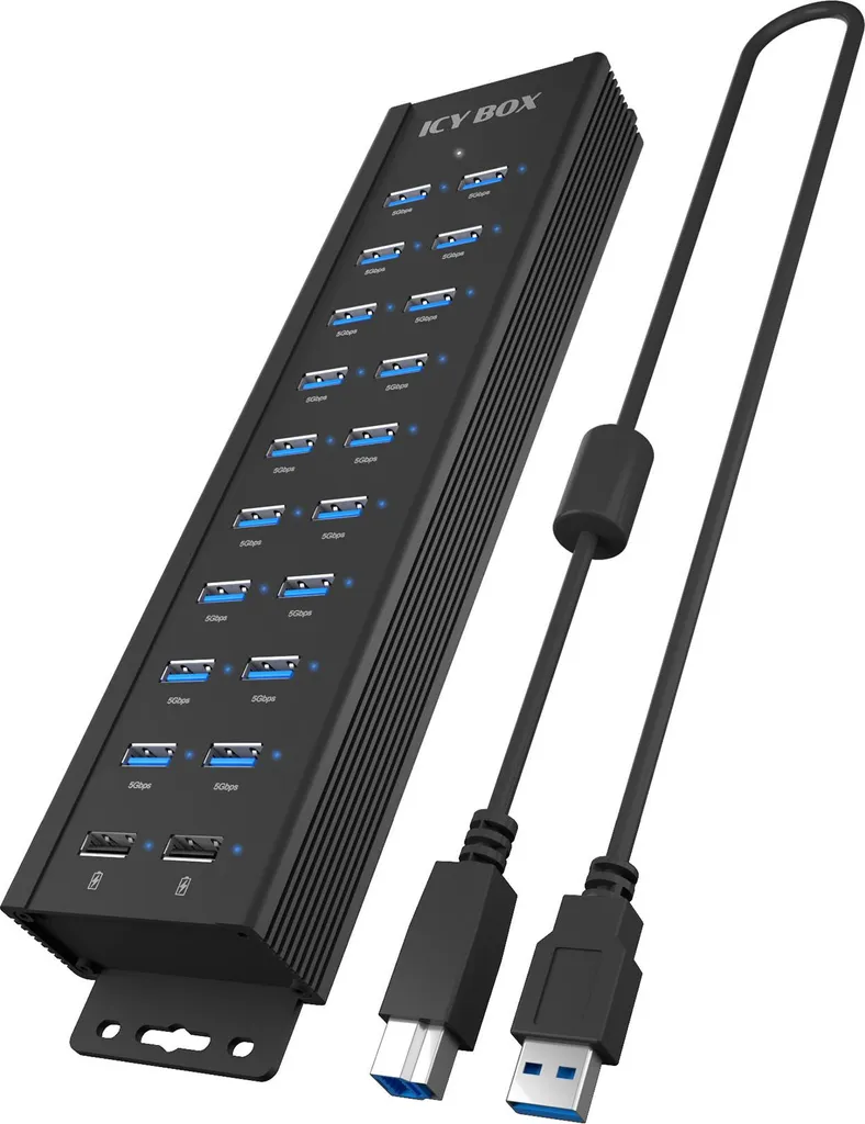 Hub USB Industriale ICY BOX IB-HUB1720-U3 | 20 Porte in Alluminio
