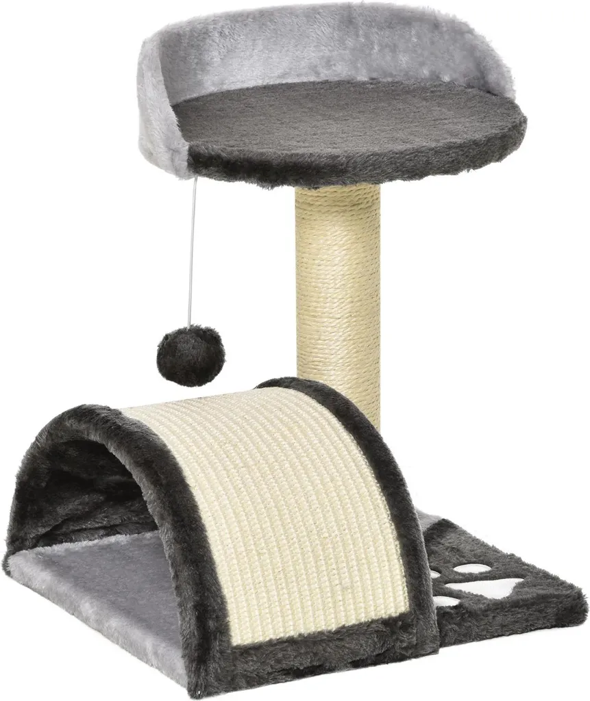Arbre à chat robuste en bois gris foncé avec planche à gratter XL