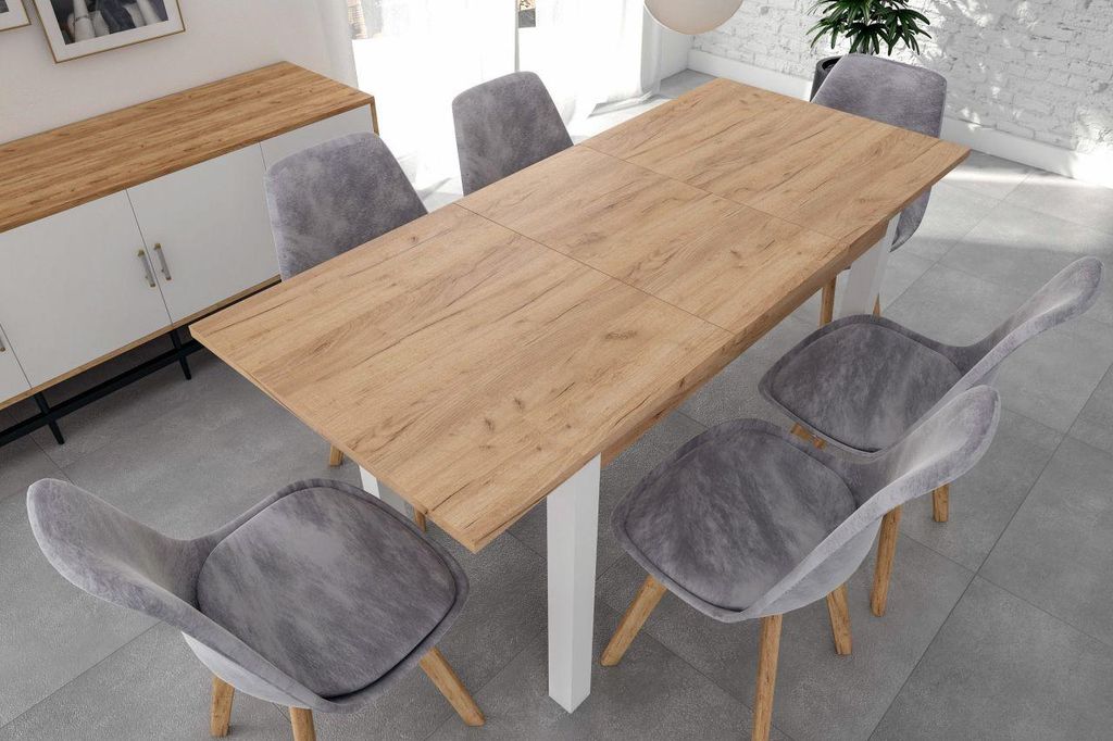 Stół do jadalni 67 x 120 cm kolor biały i dąb złoty craft Zdjęcie produktu 