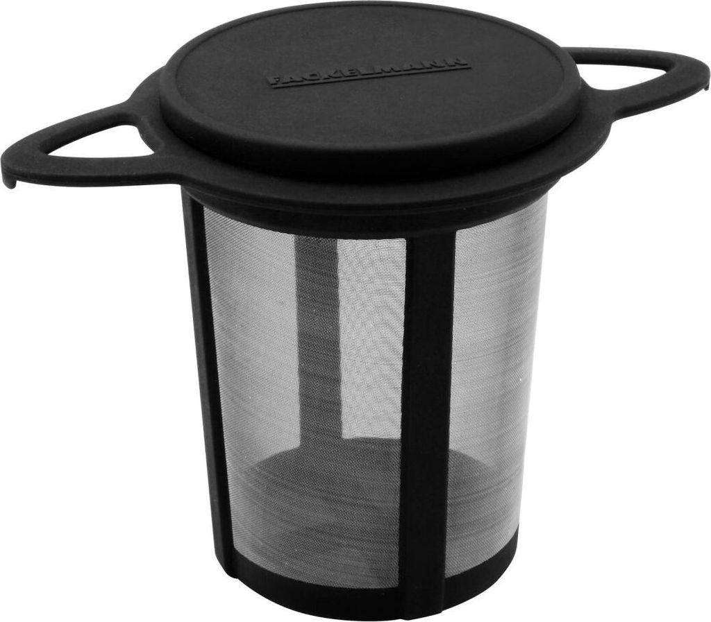 Fackelmann Dauerteefilter, Teesieb mit feinerm Edelstahl-Gewebe, Dauerfilter mit Deckel (Farbe: Schwarz/Silber)