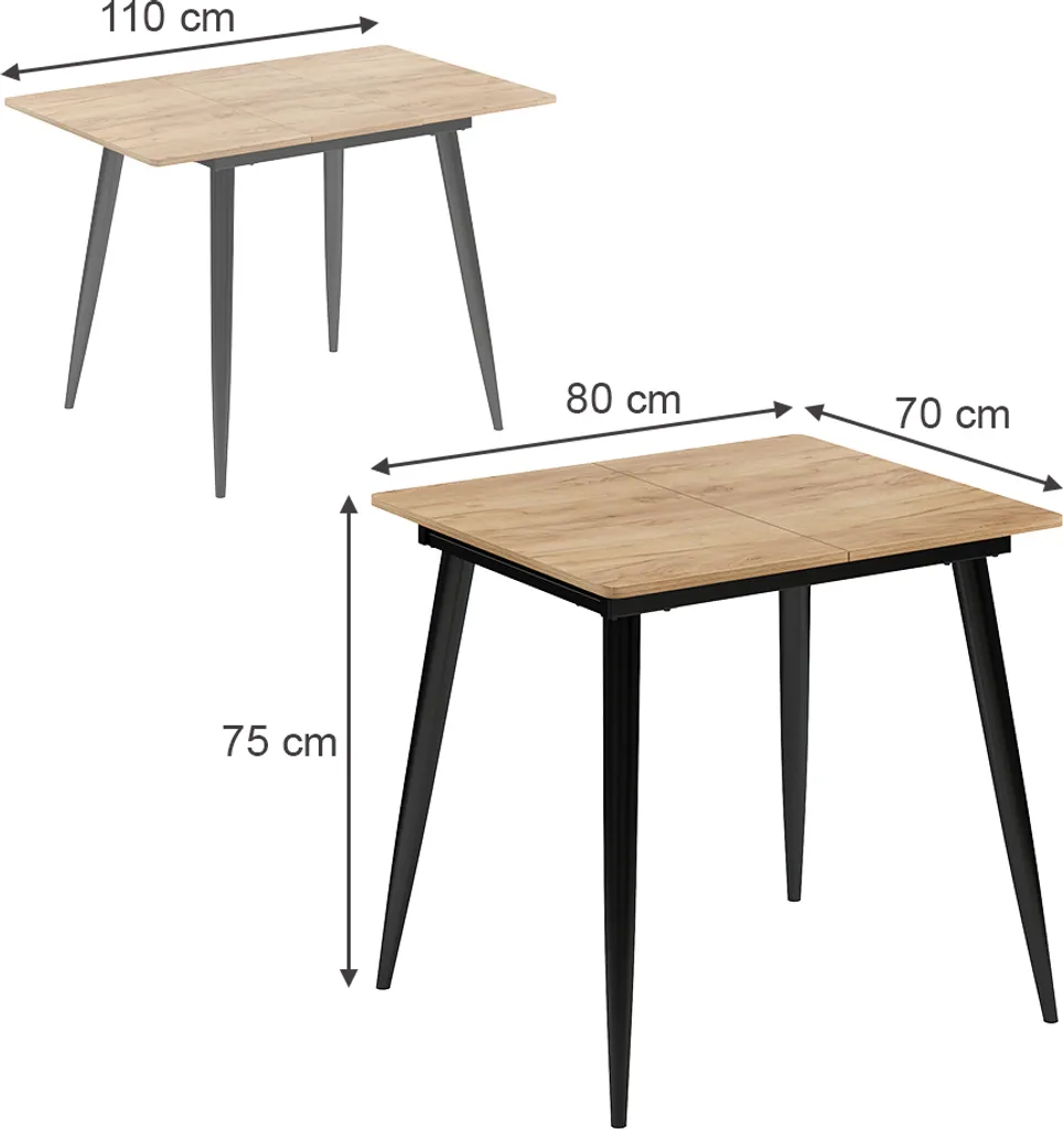 Table à manger extensible 80x70 cm Vicco Beaver décor Chêne et Noir
