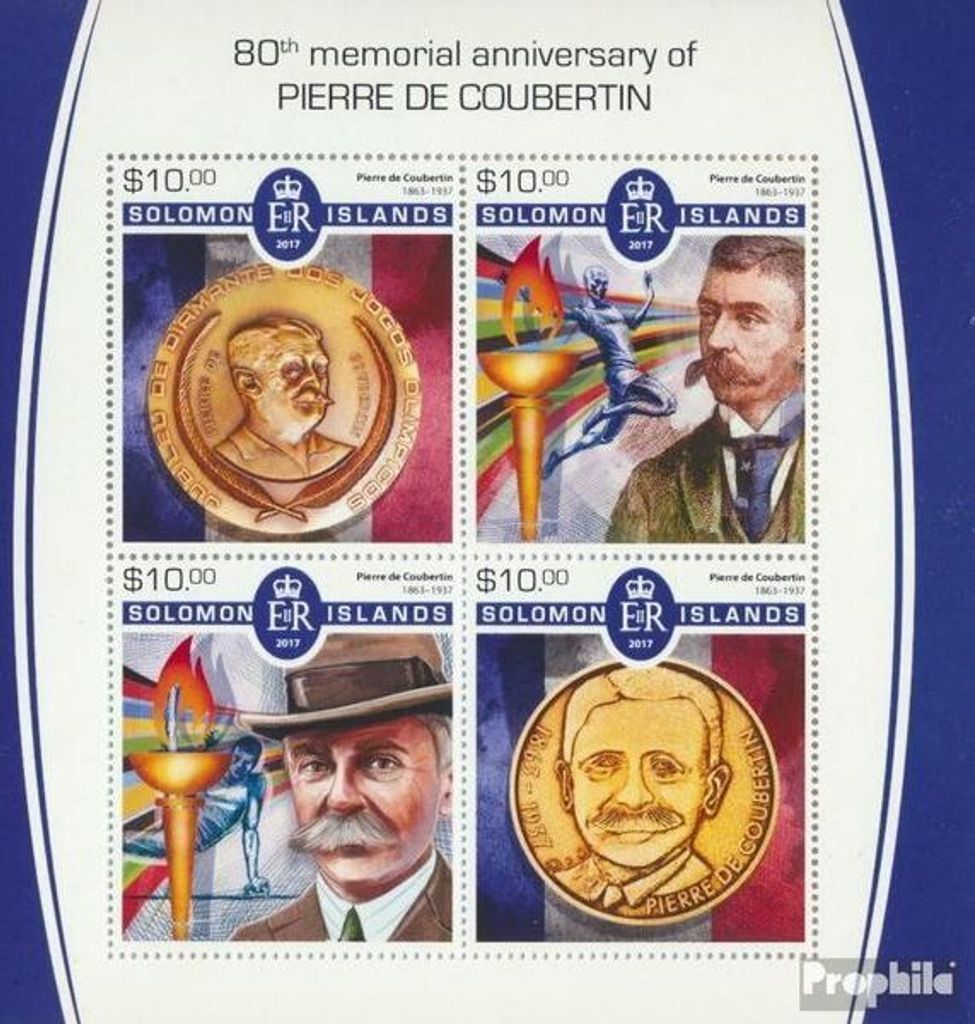 Briefmarken Salomoninseln 2017 Mi 4817-4820 Kleinbogen (kompl. Ausg.) postfrisch Pierre de Coubertin