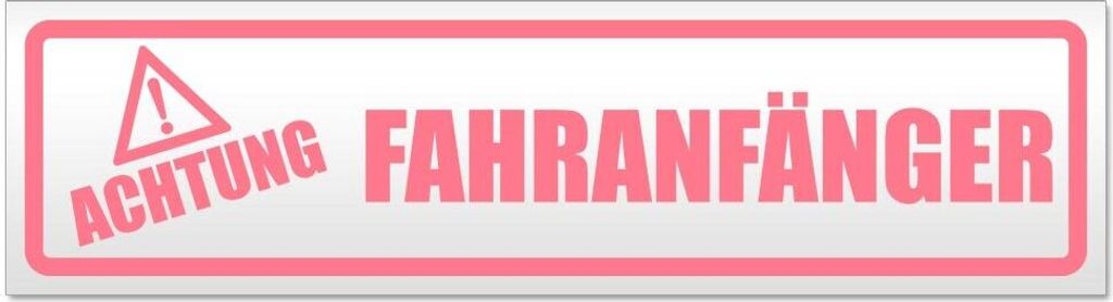 Kiwistar - Autoaufkleber - Hellrosa - 30 x 8 cm - Achtung Fahranfänger - Hinweis Aufkleber Sticker für Auto, Kfz, Fahrrad, PKW, LKW