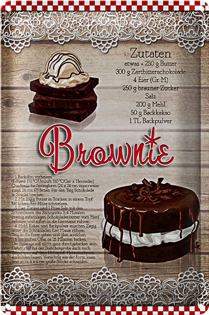 Blechschild Rezept 40x30cm Brownie Zutaten 250g Butter