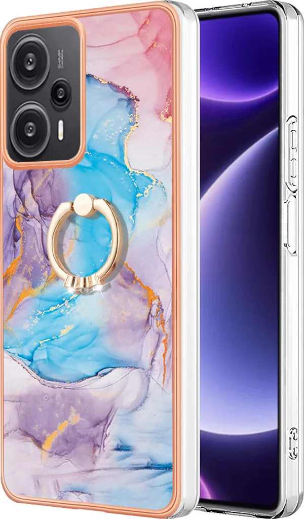 Cover Protettiva Poco F5 Blu - Supporto Anello 360° TPU Silicone