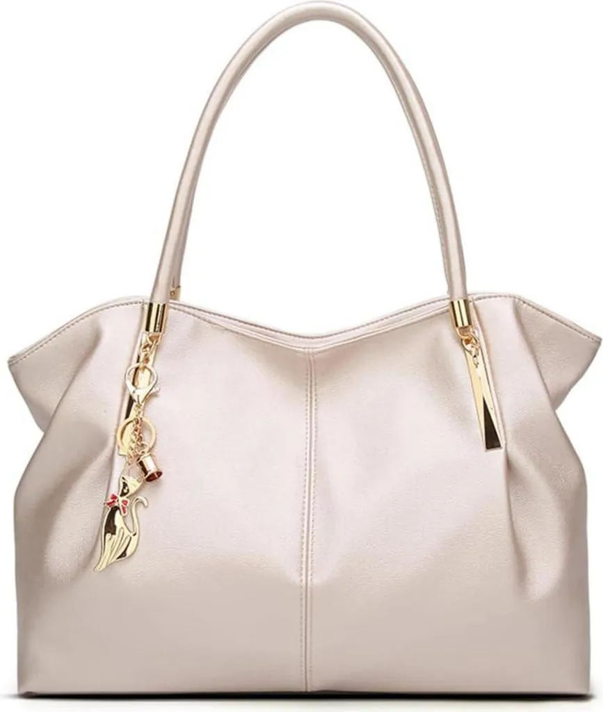 PU Pelle grande borsa donna, Borsa donna grande capienza con Fibbia magnetica, Borsa shopper donna per lavoro viaggi shopping e scuola, Morbido confortevole Leggero alla moda, bianco