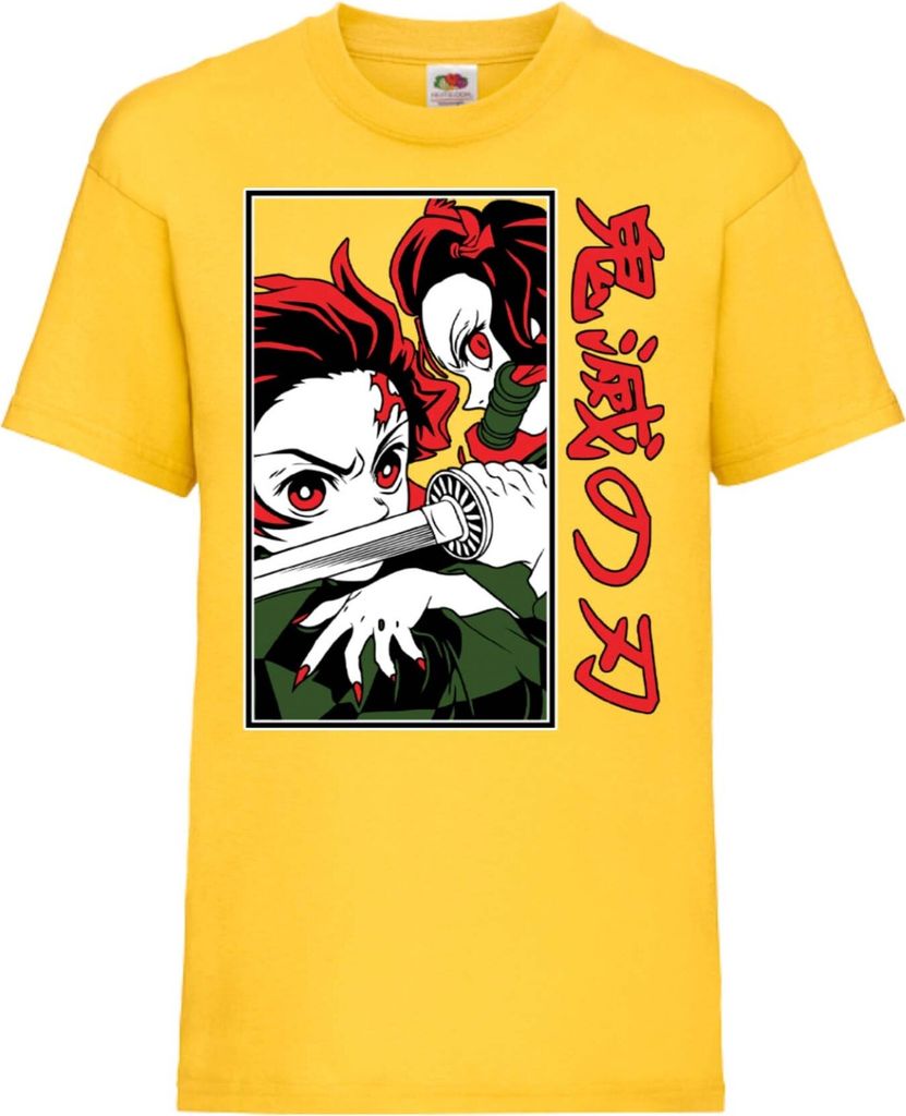 Kinder T-Shirt Demon Anime Slayer Tanjiro Nezuko Fighting Fighting, 12-13 Jahr - 152 / Gelb