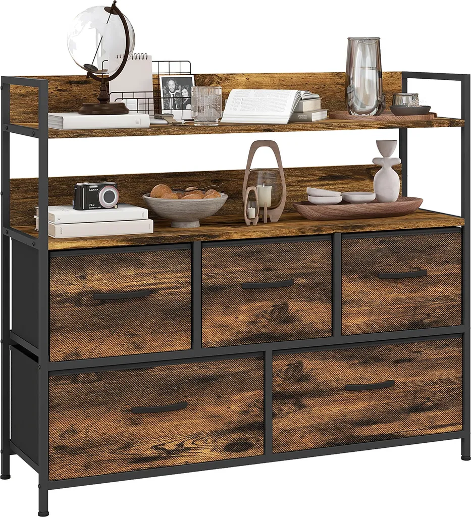Meuble de rangement 5 tiroirs pour chambre et salon style rustique
