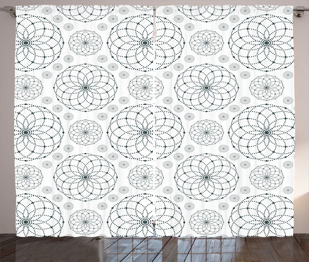 ABAKUHAUS Rideau Géométrie Sacrée 280x225 cm Pétrole et Blanc Rustique