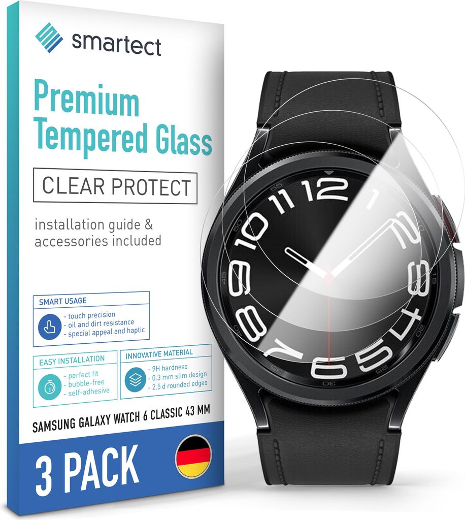 3x Schutzglas Panzerfolie für Galaxy Watch 6 Classic 43mm Produktbild 