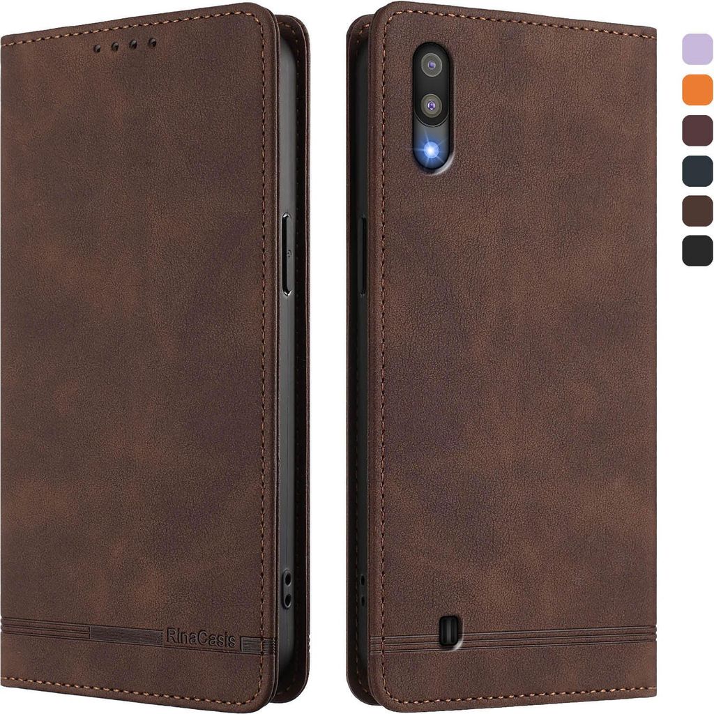 Hülle für Samsung Galaxy A10, Retro Kunstleder Ständer Klapphülle mit Kartenfächer und Magnetische Braun