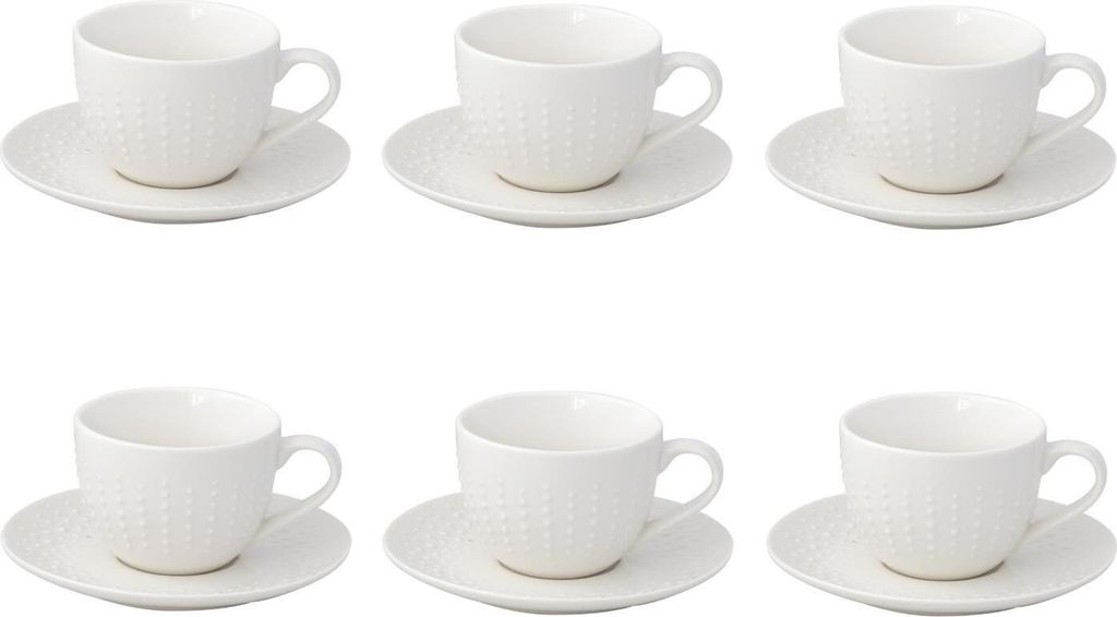 6er Set Tassen mit Untertasse DROPS WHITE mit Punktrelief Produktbild 