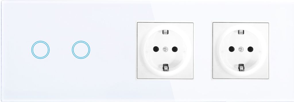 Touchschalter Panel 2+dose+dose Glas weiß Qtouch Wandschalter ohne Modul Schuko Steckdose