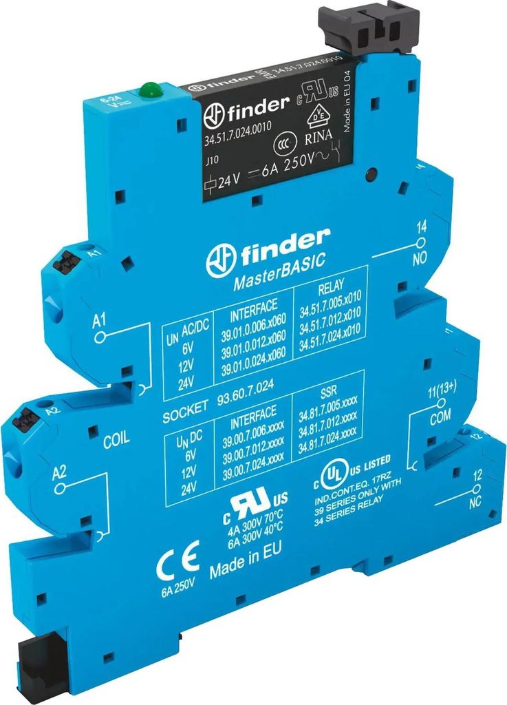 Finder EMR-Koppelrelais 39.01.8.230.0060, 230V AC, 1 Wechsler, 6A, Push-In, 10 Stk.